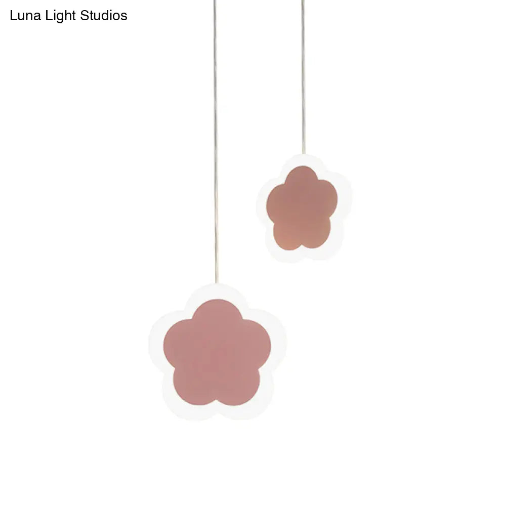 Childrens Led Pendant Light: White/Pink Flower Heart Butterfly Design With Acrylic Shade