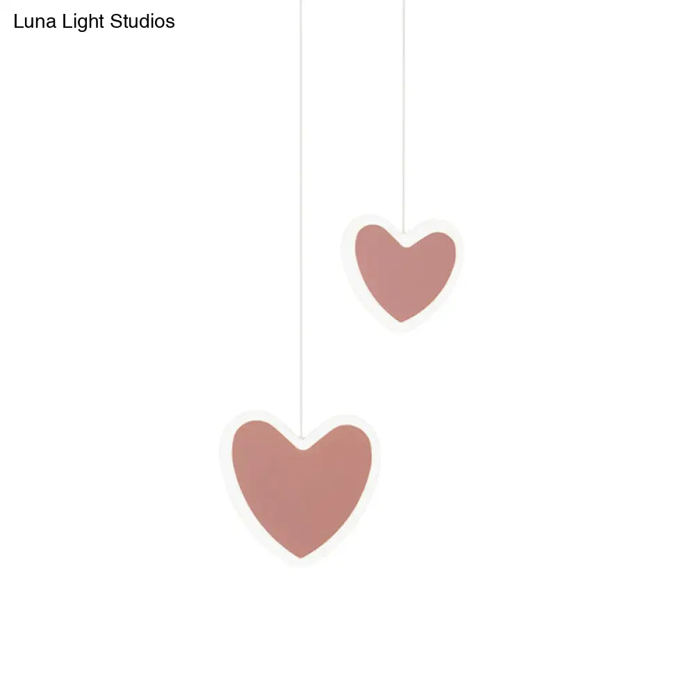 Childrens Led Pendant Light: White/Pink Flower Heart Butterfly Design With Acrylic Shade