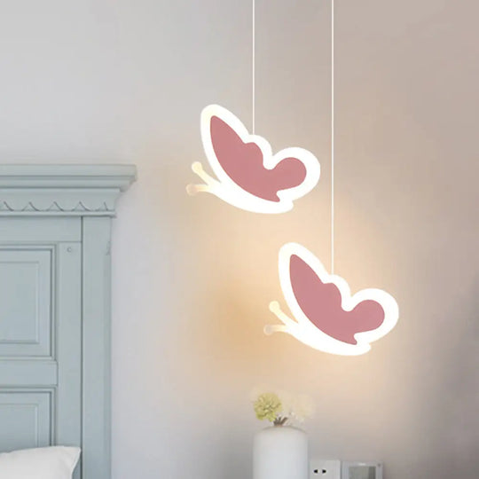 Childrens Led Pendant Light: White/Pink Flower Heart Butterfly Design With Acrylic Shade Pink /