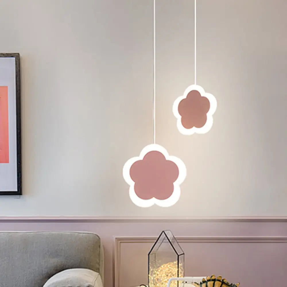 Childrens Led Pendant Light: White/Pink Flower Heart Butterfly Design With Acrylic Shade Pink /