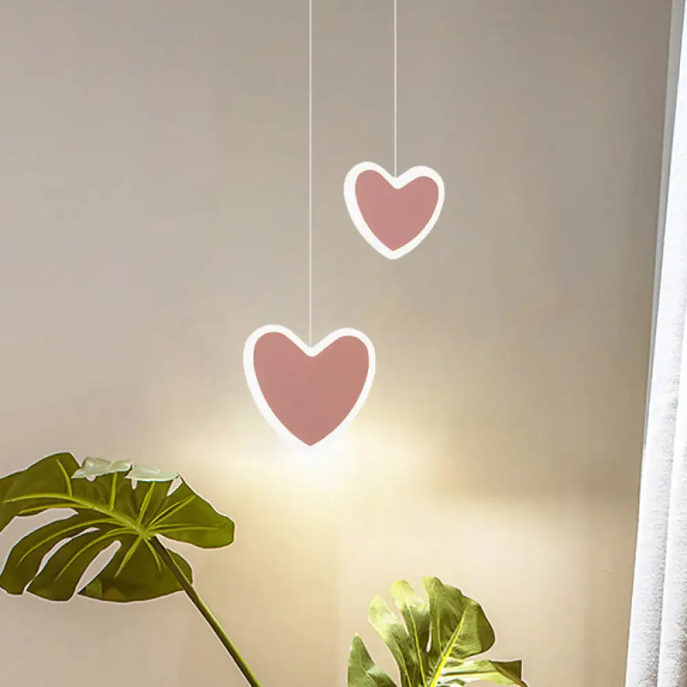 Childrens Led Pendant Light: White/Pink Flower Heart Butterfly Design With Acrylic Shade Pink /