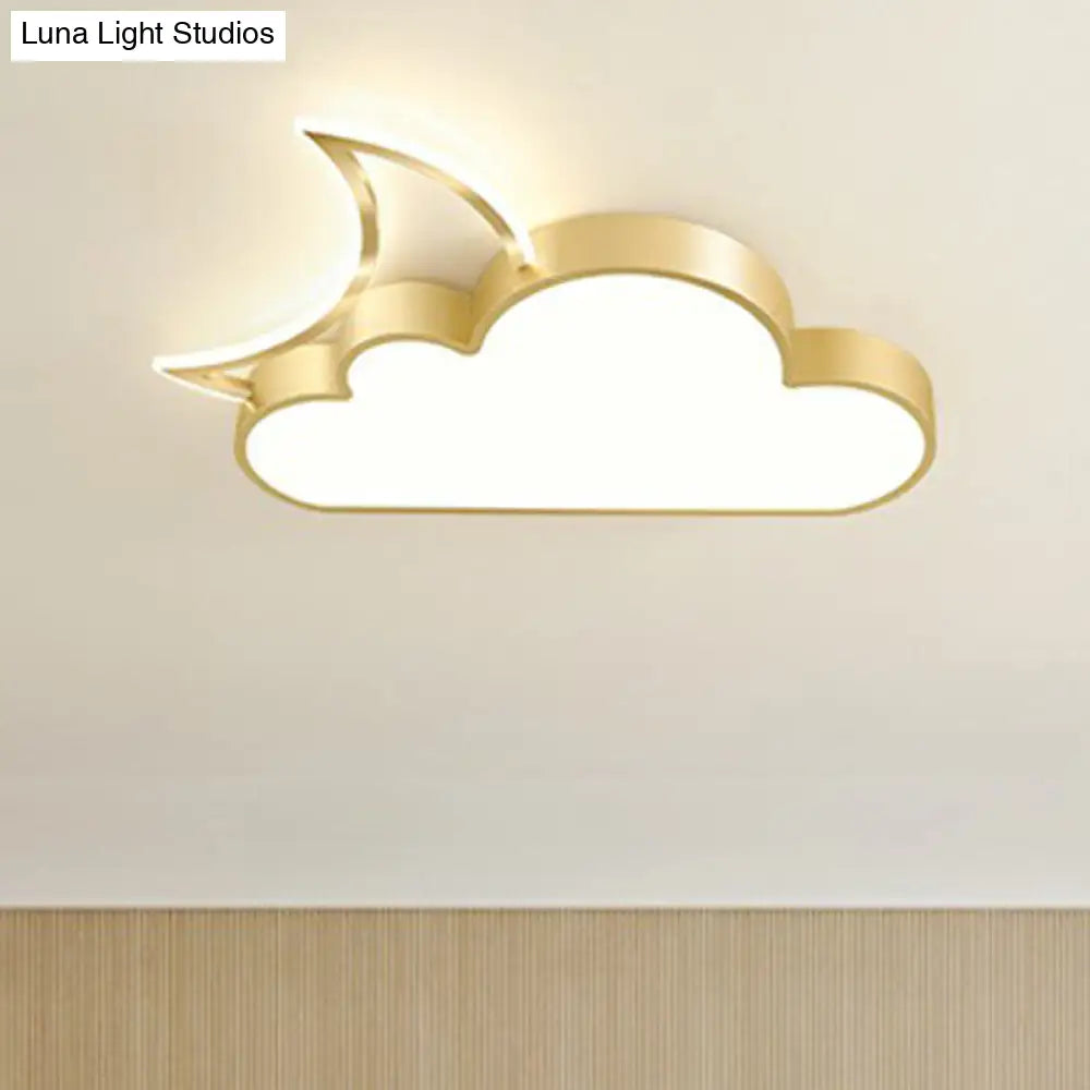 Childrens Metal Moon And Cloud Led Ceiling Fixture For Bedroom - Flush Mount Light