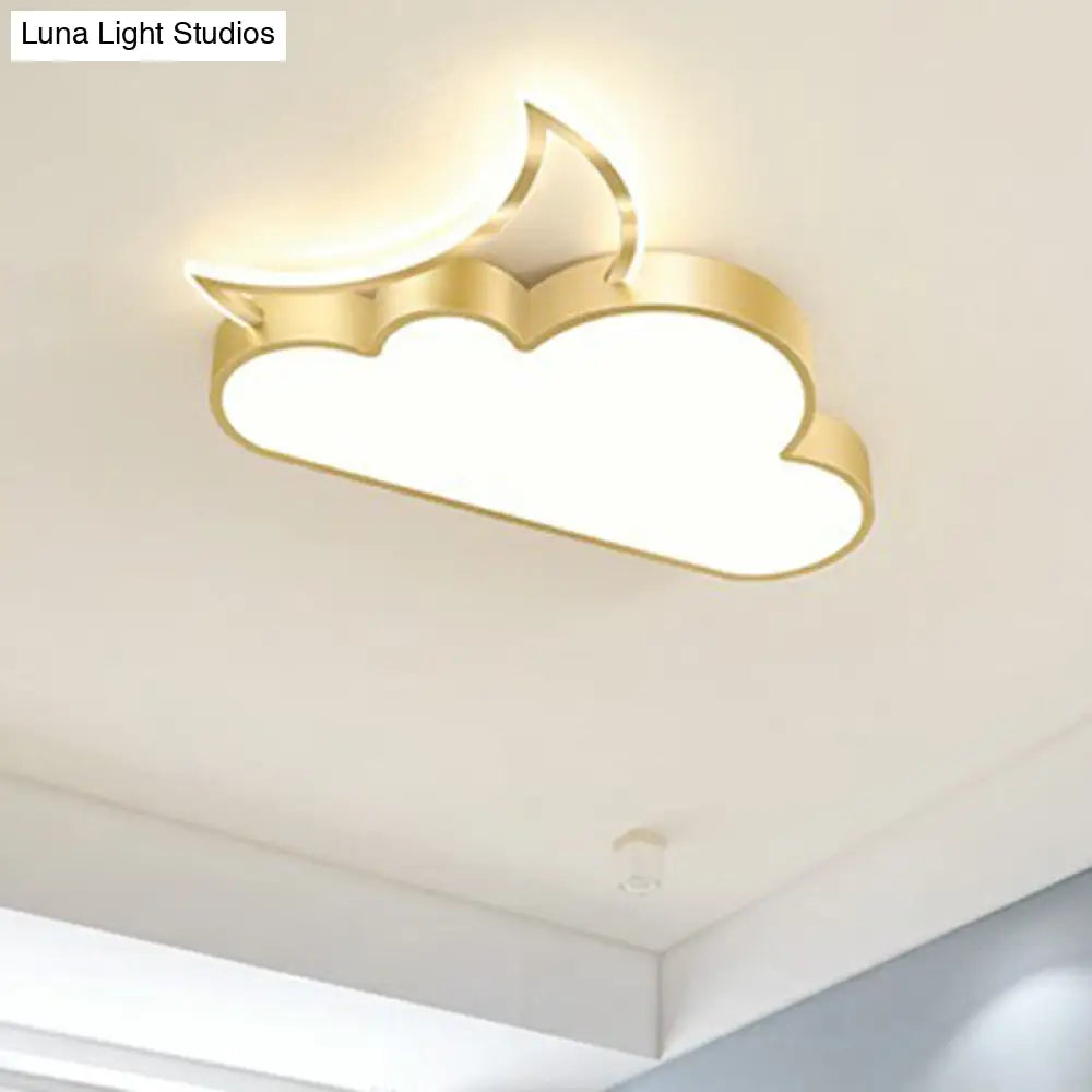 Children’s Metal Moon And Cloud Led Ceiling Fixture For Bedroom - Flush Mount Light