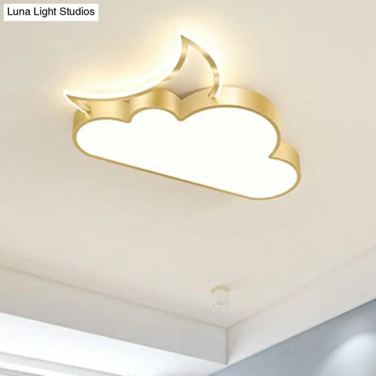 Children’s Metal Moon And Cloud Led Ceiling Fixture For Bedroom - Flush Mount Light