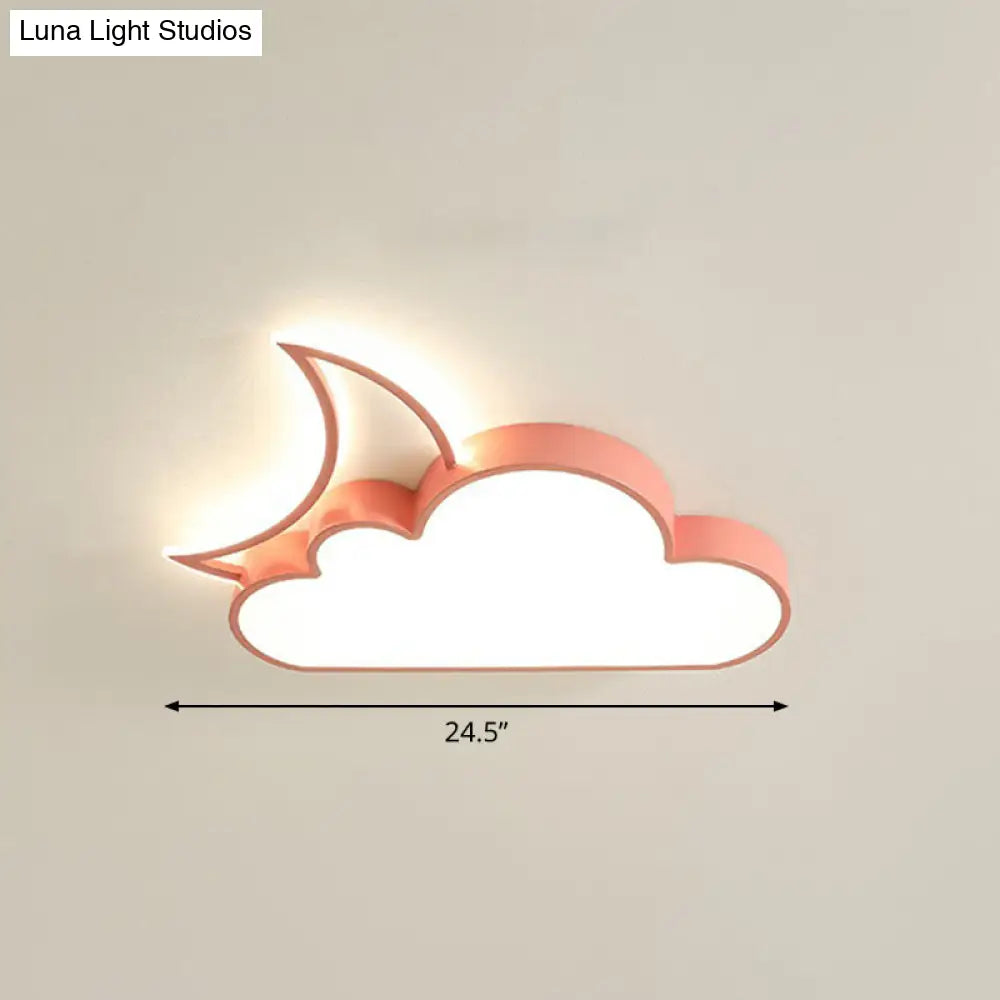 Childrens Metal Moon And Cloud Led Ceiling Fixture For Bedroom - Flush Mount Light Pink / 24.5