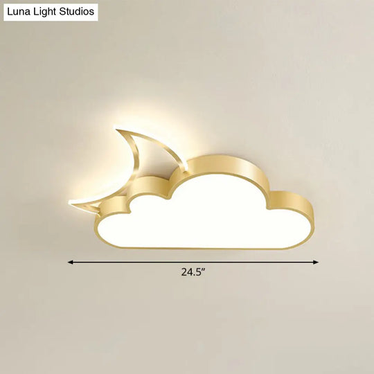 Childrens Metal Moon And Cloud Led Ceiling Fixture For Bedroom - Flush Mount Light Gold / 24.5