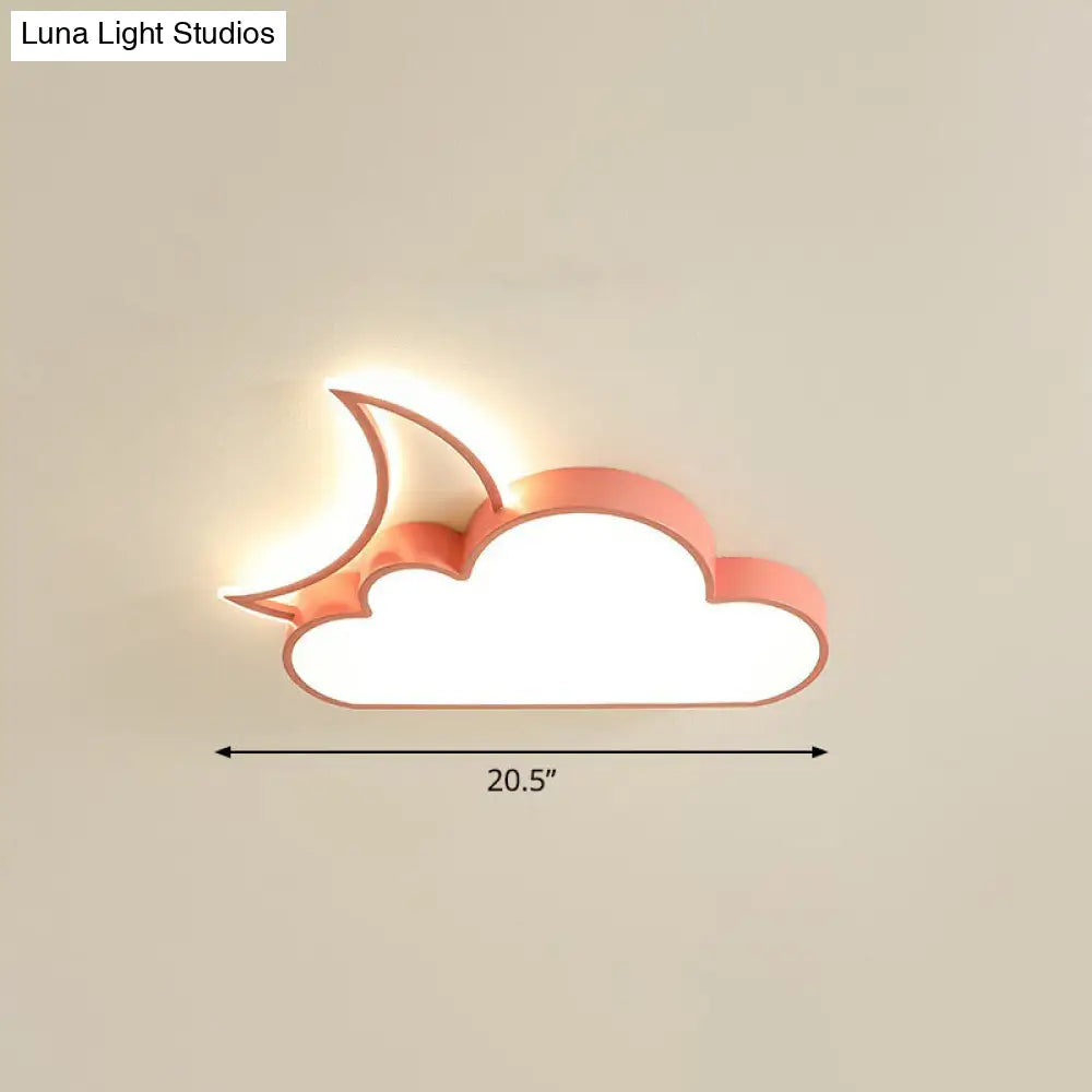 Childrens Metal Moon And Cloud Led Ceiling Fixture For Bedroom - Flush Mount Light Pink / 20.5 Warm