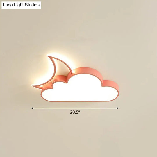 Childrens Metal Moon And Cloud Led Ceiling Fixture For Bedroom - Flush Mount Light Pink / 20.5 Warm