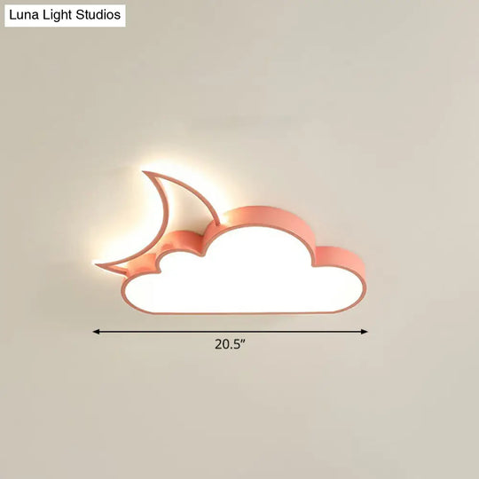 Childrens Metal Moon And Cloud Led Ceiling Fixture For Bedroom - Flush Mount Light Pink / 20.5