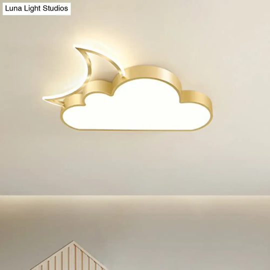 Children’s Metal Moon And Cloud Led Ceiling Fixture For Bedroom - Flush Mount Light