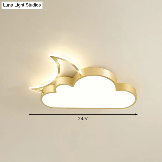 Childrens Metal Moon And Cloud Led Ceiling Fixture For Bedroom - Flush Mount Light Gold / 24.5 Warm