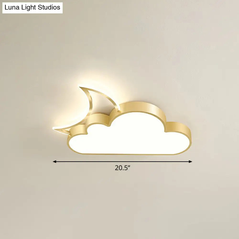 Childrens Metal Moon And Cloud Led Ceiling Fixture For Bedroom - Flush Mount Light Gold / 20.5