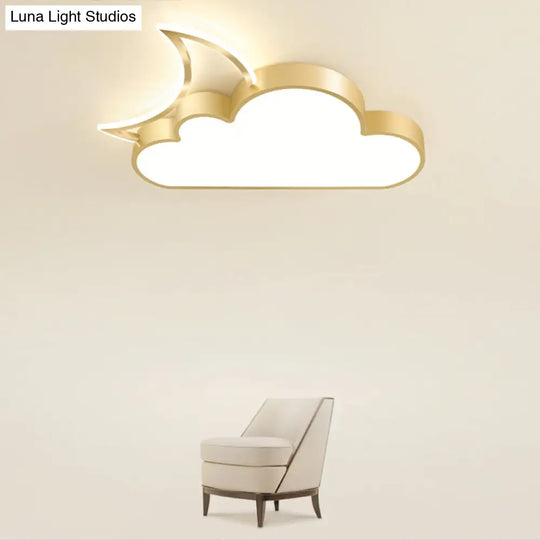 Children’s Metal Moon And Cloud Led Ceiling Fixture For Bedroom - Flush Mount Light