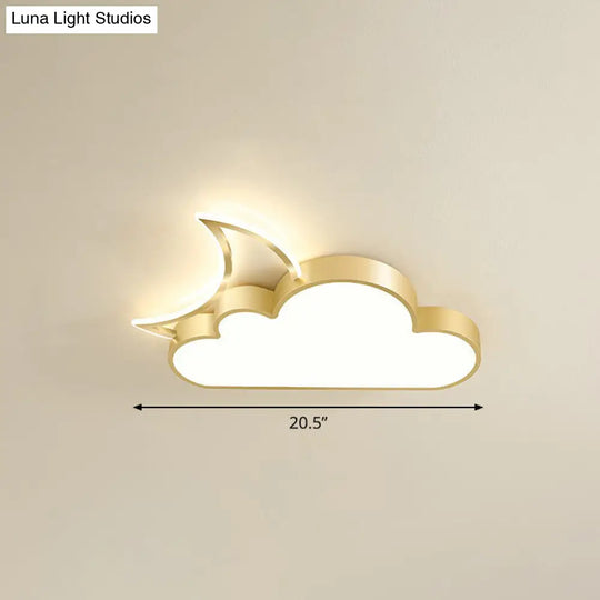 Childrens Metal Moon And Cloud Led Ceiling Fixture For Bedroom - Flush Mount Light Gold / 20.5 Warm