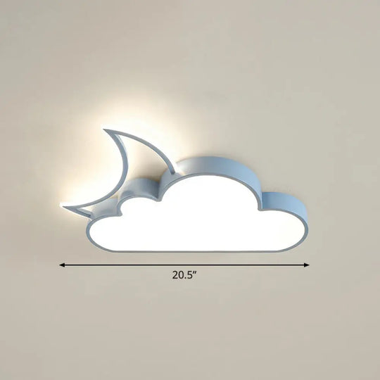 Children’s Metal Moon And Cloud Led Ceiling Fixture For Bedroom - Flush Mount Light Blue /