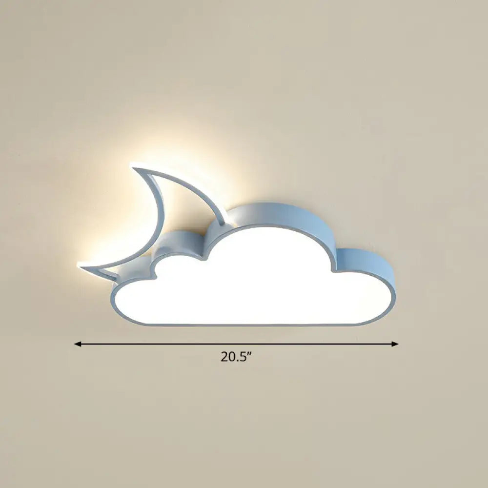 Children’s Metal Moon And Cloud Led Ceiling Fixture For Bedroom - Flush Mount Light Blue /