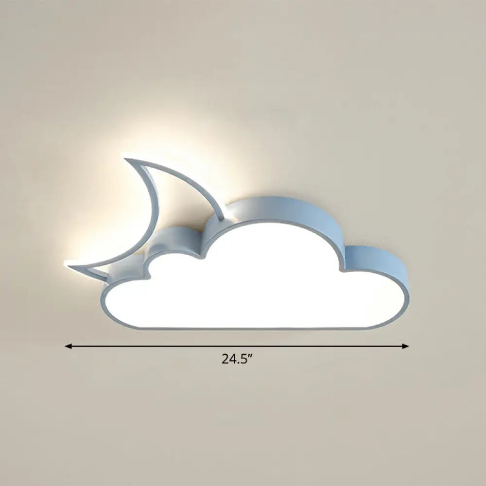 Children’s Metal Moon And Cloud Led Ceiling Fixture For Bedroom - Flush Mount Light Blue /