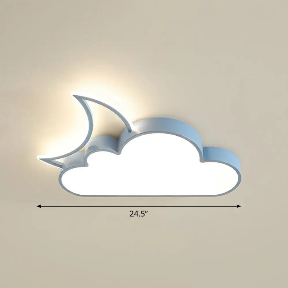 Children’s Metal Moon And Cloud Led Ceiling Fixture For Bedroom - Flush Mount Light Blue /