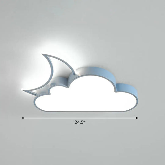 Children’s Metal Moon And Cloud Led Ceiling Fixture For Bedroom - Flush Mount Light Blue /