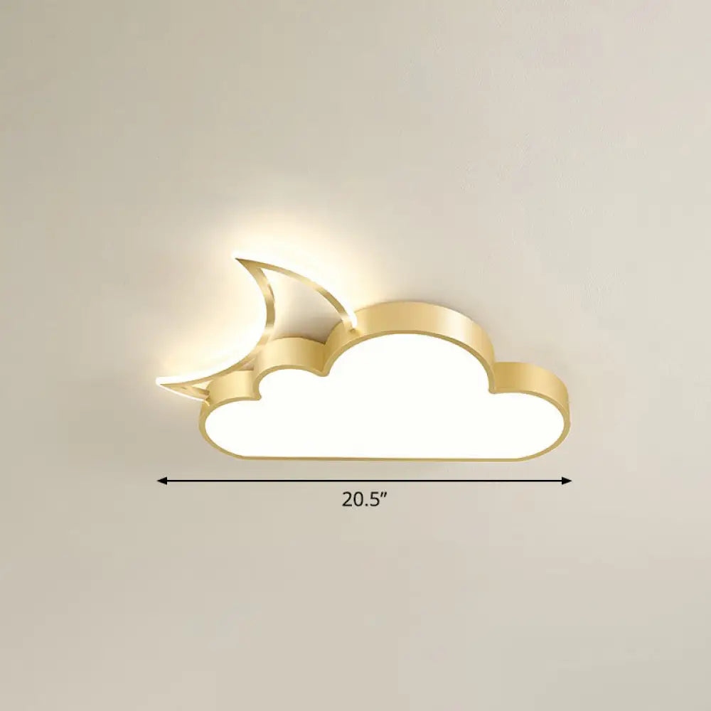 Children’s Metal Moon And Cloud Led Ceiling Fixture For Bedroom - Flush Mount Light Gold /