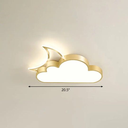 Children’s Metal Moon And Cloud Led Ceiling Fixture For Bedroom - Flush Mount Light Gold /