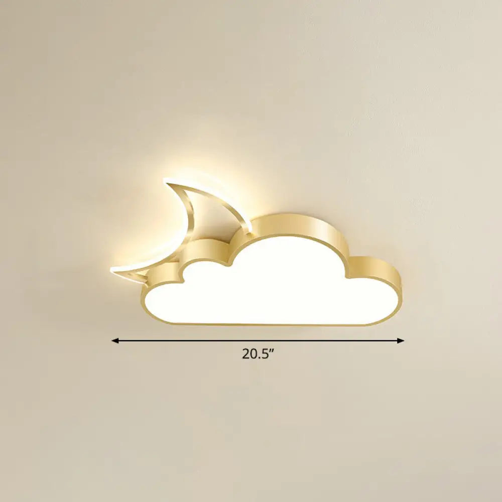 Children’s Metal Moon And Cloud Led Ceiling Fixture For Bedroom - Flush Mount Light Gold /