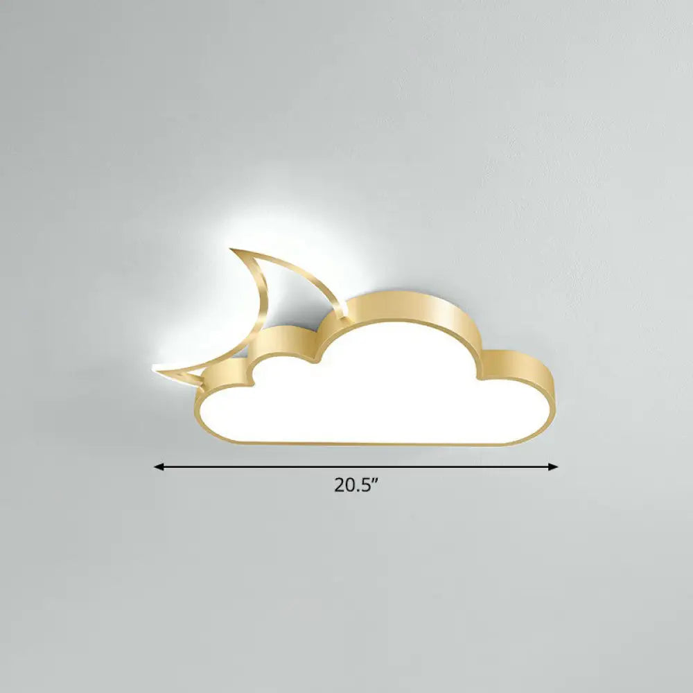 Children’s Metal Moon And Cloud Led Ceiling Fixture For Bedroom - Flush Mount Light Gold /