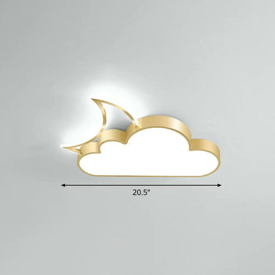 Children’s Metal Moon And Cloud Led Ceiling Fixture For Bedroom - Flush Mount Light Gold /