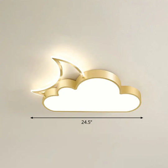 Children’s Metal Moon And Cloud Led Ceiling Fixture For Bedroom - Flush Mount Light Gold /