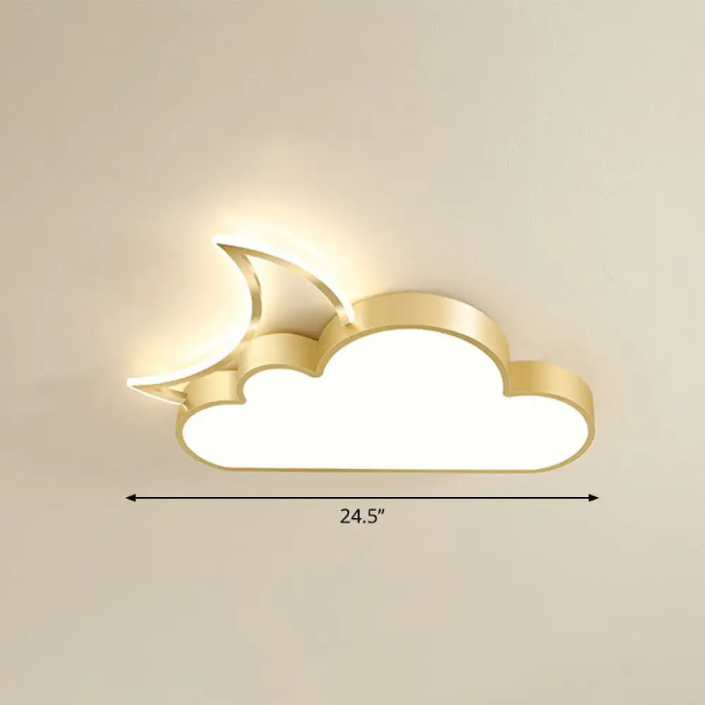 Children’s Metal Moon And Cloud Led Ceiling Fixture For Bedroom - Flush Mount Light Gold /