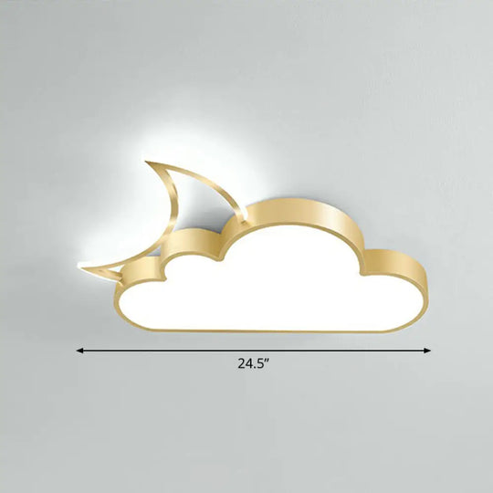 Children’s Metal Moon And Cloud Led Ceiling Fixture For Bedroom - Flush Mount Light Gold /