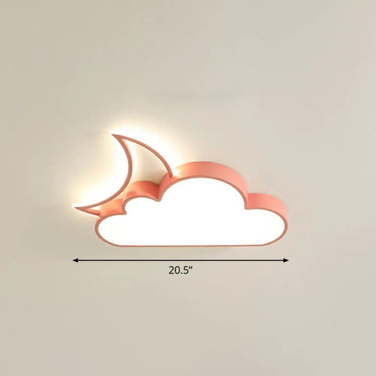 Children’s Metal Moon And Cloud Led Ceiling Fixture For Bedroom - Flush Mount Light Pink /