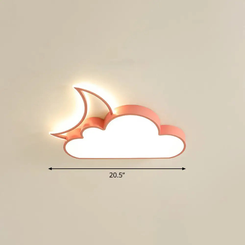 Children’s Metal Moon And Cloud Led Ceiling Fixture For Bedroom - Flush Mount Light Pink /