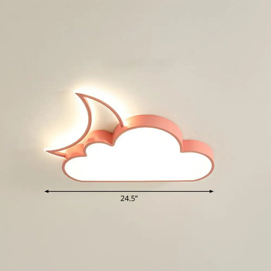 Children’s Metal Moon And Cloud Led Ceiling Fixture For Bedroom - Flush Mount Light Pink /