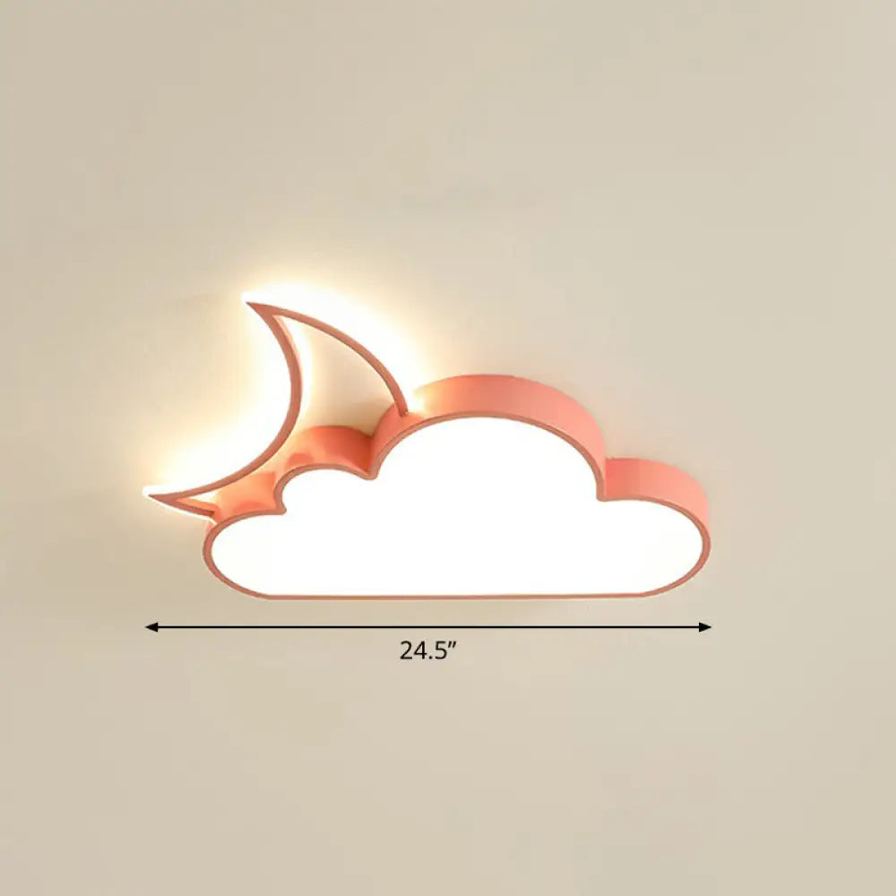 Children’s Metal Moon And Cloud Led Ceiling Fixture For Bedroom - Flush Mount Light Pink /