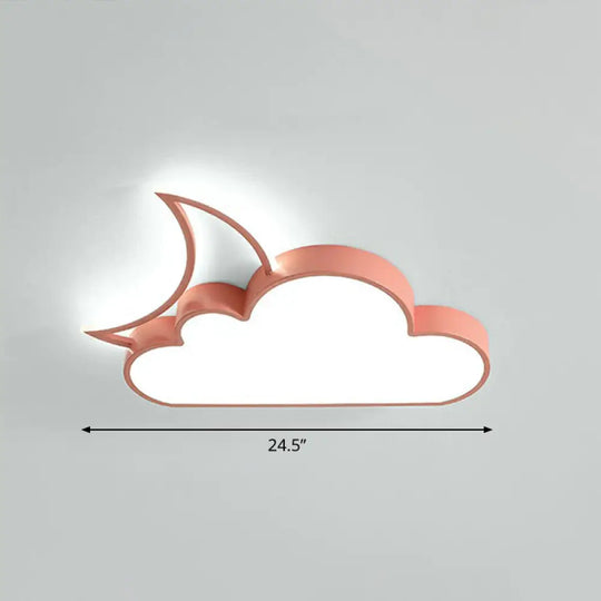 Children’s Metal Moon And Cloud Led Ceiling Fixture For Bedroom - Flush Mount Light Pink /