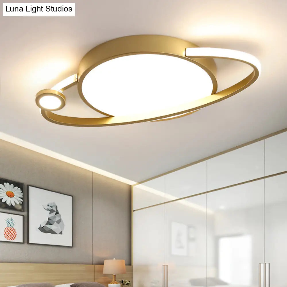 Childrens Orbit Flush Mount Led Ceiling Light In Gold - Warm/White