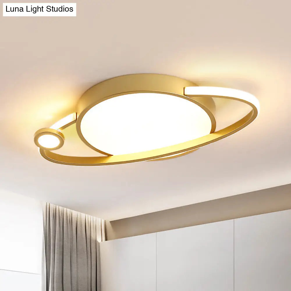 Childrens Orbit Flush Mount Led Ceiling Light In Gold - Warm/White / White