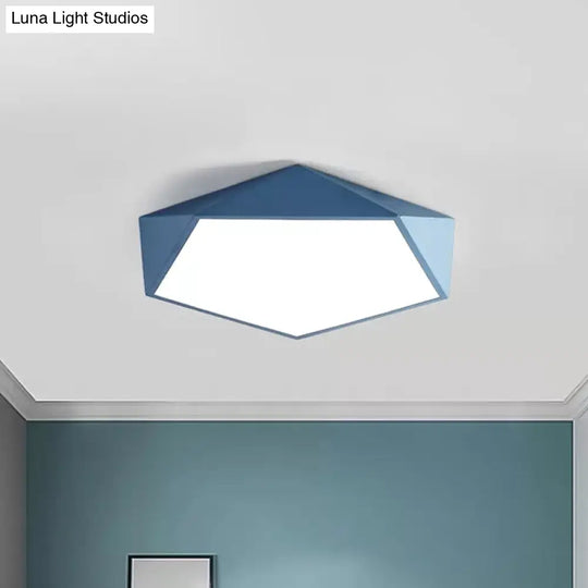 Childrens Pentagon Flushmount Led Ceiling Light Fixture In Red/Yellow/Blue Acrylic Blue