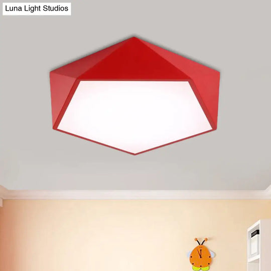 Childrens Pentagon Flushmount Led Ceiling Light Fixture In Red/Yellow/Blue Acrylic Red
