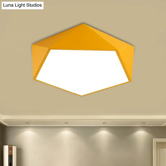 Childrens Pentagon Flushmount Led Ceiling Light Fixture In Red/Yellow/Blue Acrylic Yellow