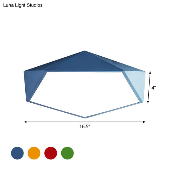 Children’s Pentagon Flushmount Led Ceiling Light Fixture In Red/Yellow/Blue Acrylic
