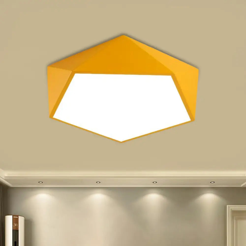 Children’s Pentagon Flushmount Led Ceiling Light Fixture In Red/Yellow/Blue Acrylic Yellow