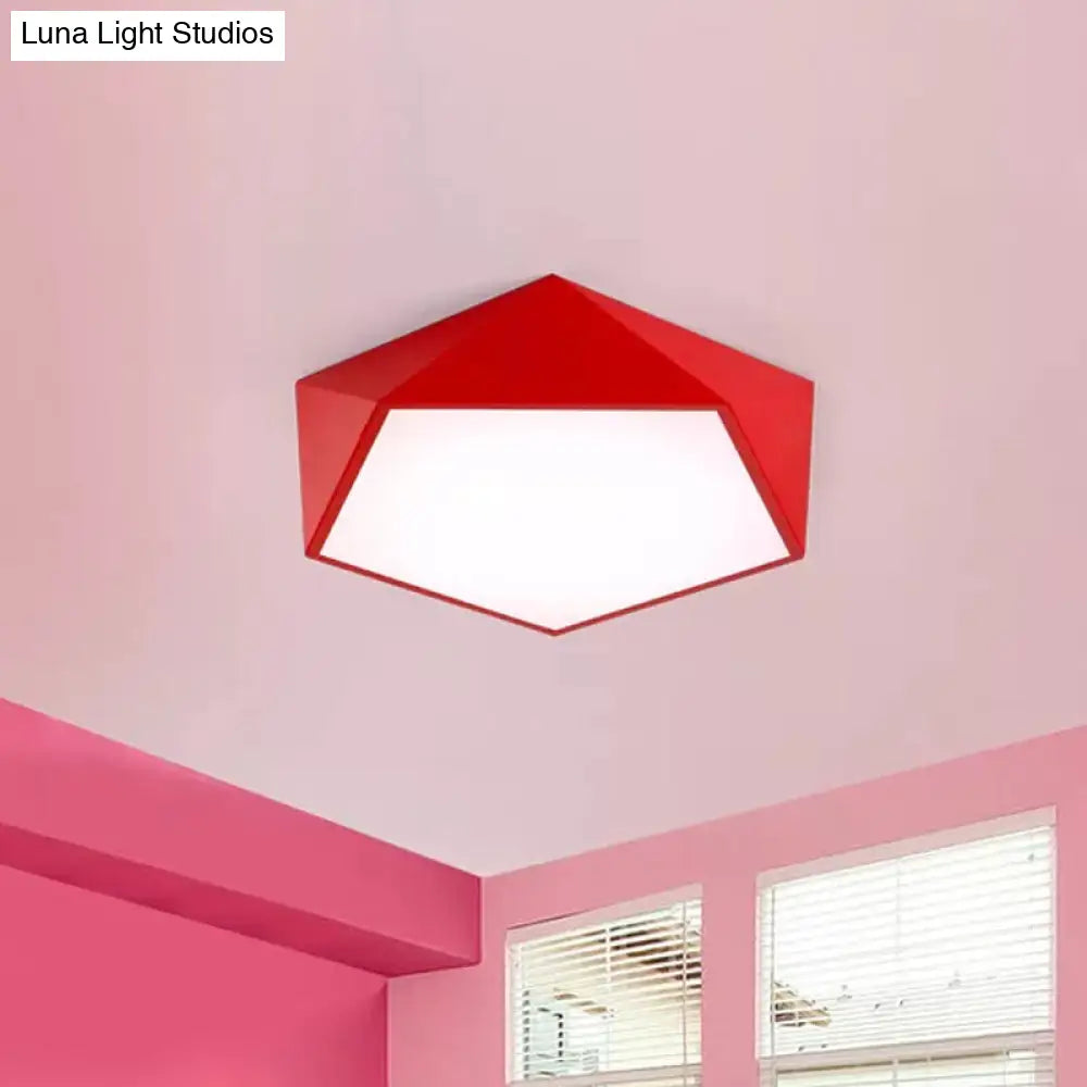 Childrens Pentagon Flushmount Led Ceiling Light Fixture In Red/Yellow/Blue Acrylic