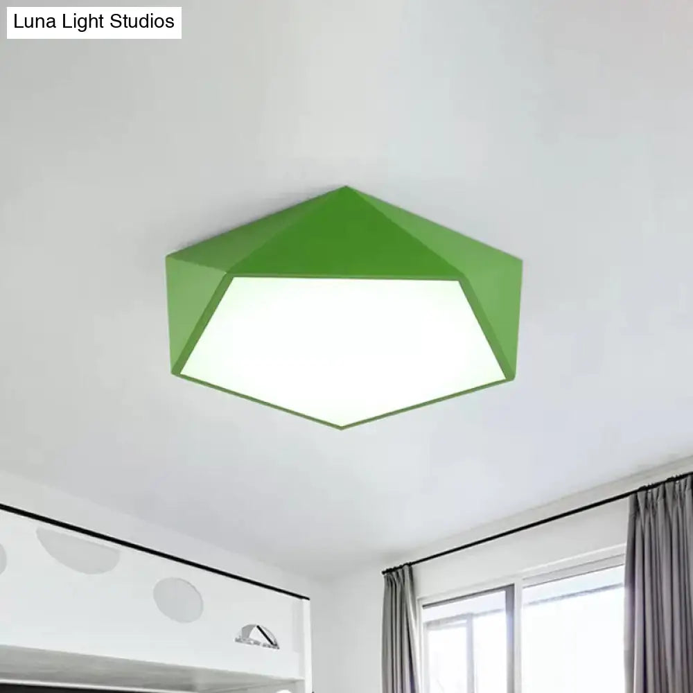 Childrens Pentagon Flushmount Led Ceiling Light Fixture In Red/Yellow/Blue Acrylic Green