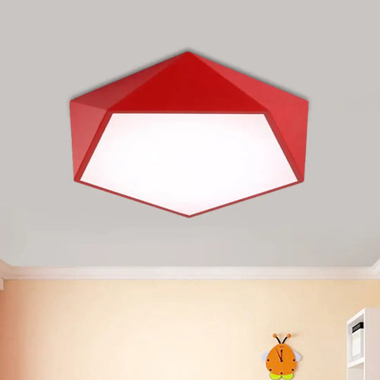 Children’s Pentagon Flushmount Led Ceiling Light Fixture In Red/Yellow/Blue Acrylic Red