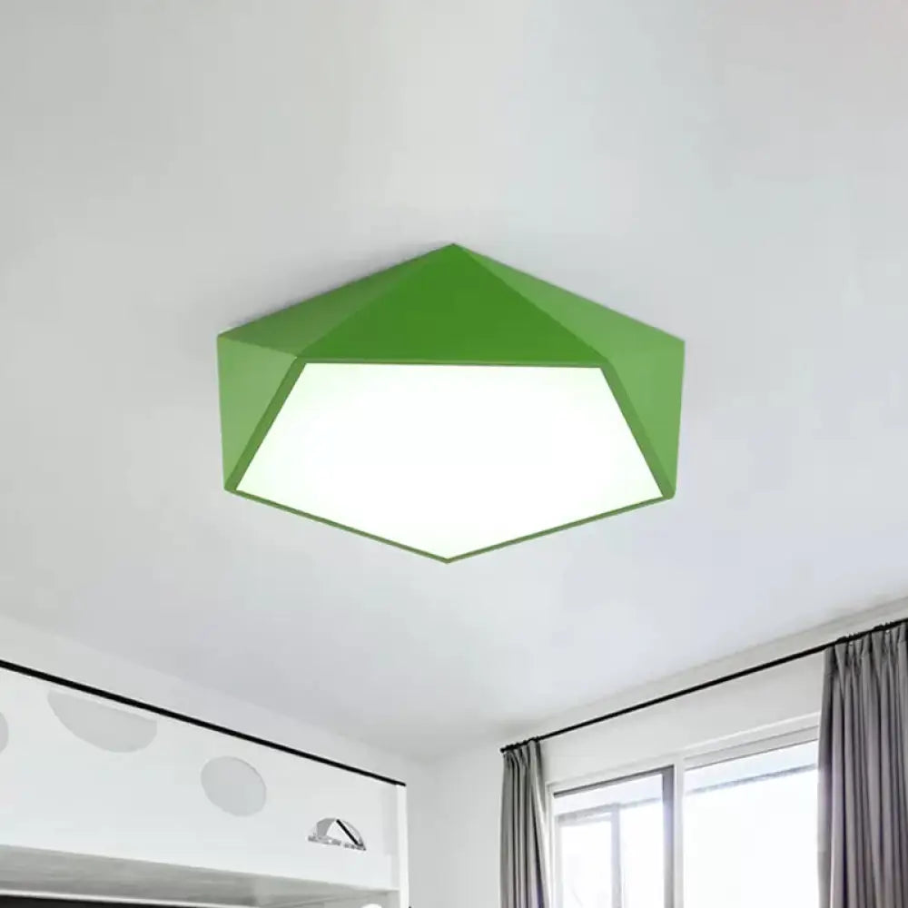 Children’s Pentagon Flushmount Led Ceiling Light Fixture In Red/Yellow/Blue Acrylic Green