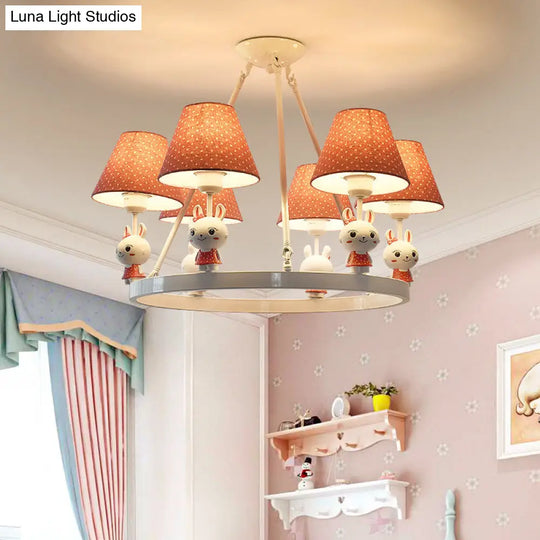 Childrens Pink Bunny Chandelier: Metal 3-Headed Hanging Light With Dot Shade For Girls Bedroom