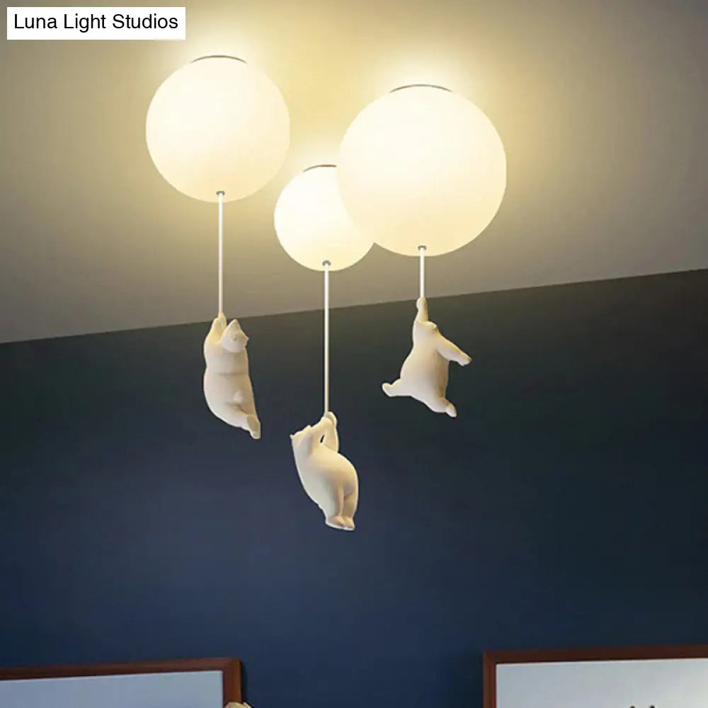 Childrens Room Cartoon Little Bear Ceiling Light - Ball Shape Flush Mount Fixture