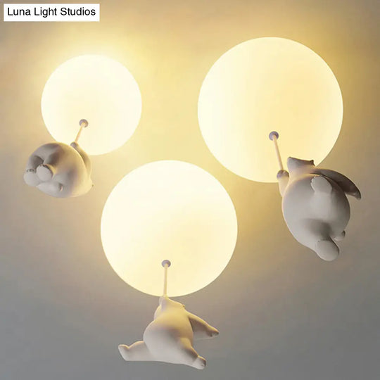 Childrens Room Cartoon Little Bear Ceiling Light - Ball Shape Flush Mount Fixture